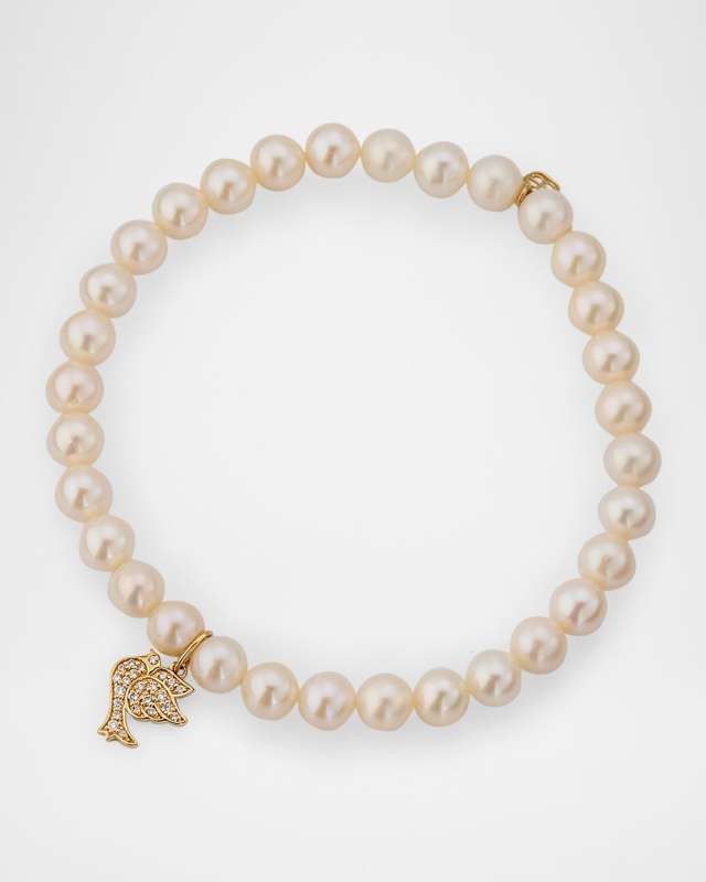 Small Pave Dove and Freshwater Pearl Bead Bracelet
